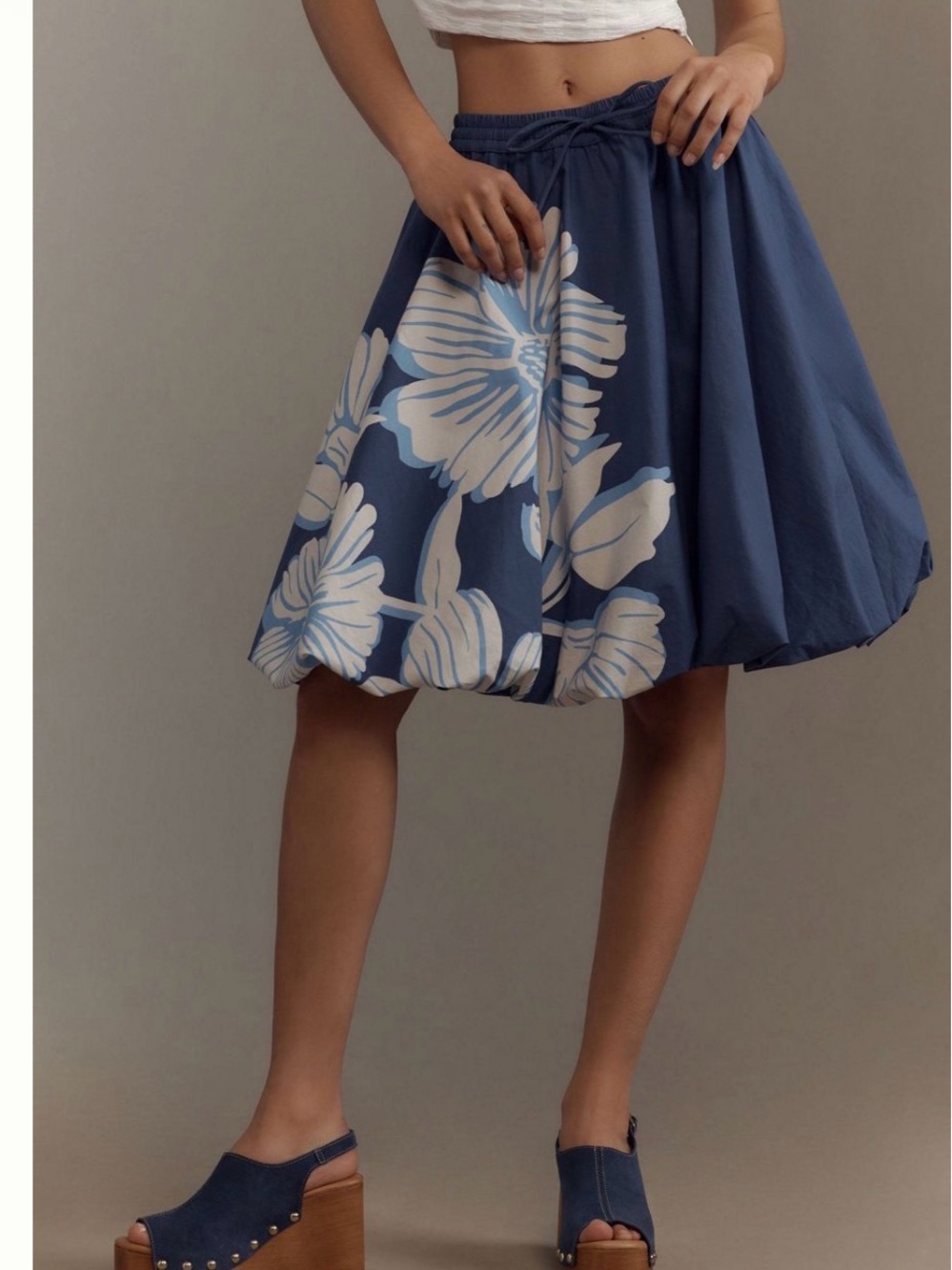 Maeve Blue Floral Bubble-Hem Skirt